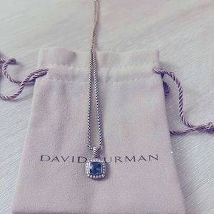 David Yurman Petite Albion Pendant Necklace Blue Topaz and Diamonds